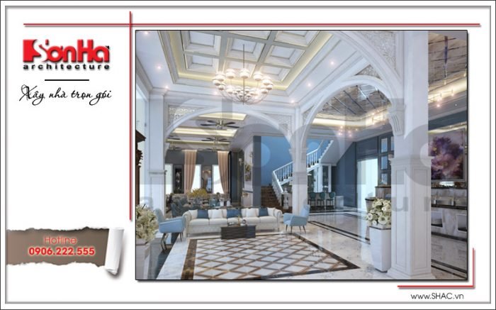 Thiết kế sảnh nhà hàng 2 tầng kiến trúc Pháp sang trọng tại Phú Quốc sh bck 0045