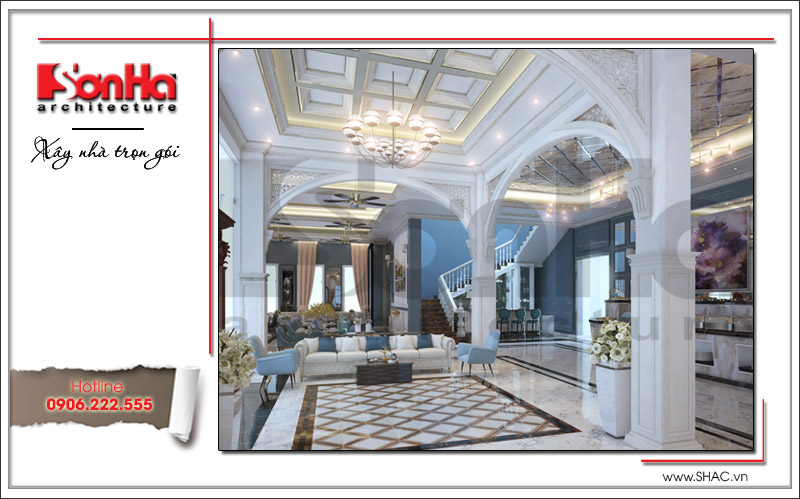 Thiết kế sảnh nhà hàng 2 tầng kiến trúc Pháp sang trọng tại Phú Quốc sh bck 0045