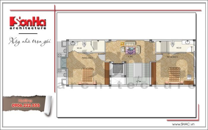 Mặt bằng công năng tầng 3 nhà ống Pháp tại Bắc Ninh sh nop 0144