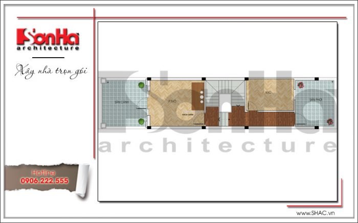 Mặt bằng công năng tầng 4 nhà ống kiến trúc Pháp 4 tầng mặt tiền hẹp tại Hải Phòng sh nop 0145