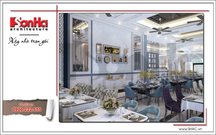 Mẫu phòng ăn đẹp nhà hàng 2 tầng kiến trúc Pháp sang trọng tại Phú Quốc sh bck 0045