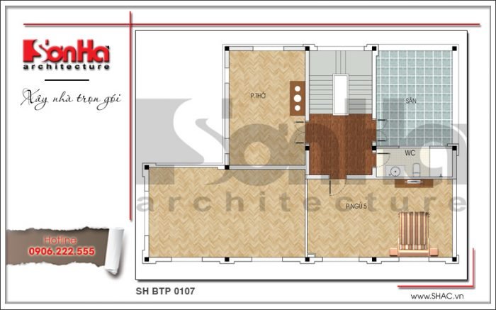 Mặt bằng công năng tầng 3 biệt thự Pháp mái ngói xanh tại Quảng Ninh sh btp 0107