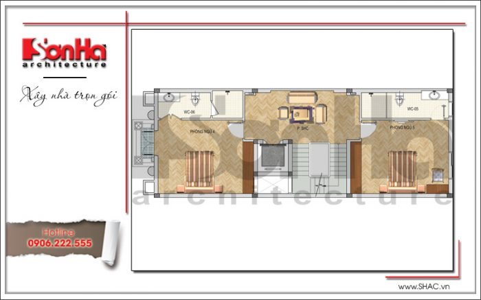 Mặt bằng công năng tầng 4 nhà ống Pháp tại Bắc Ninh sh nop 0144