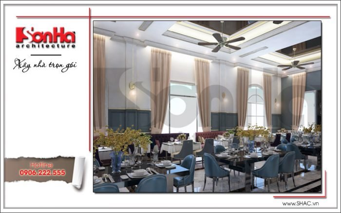 Mẫu thiết kế phòng ăn đẹp nhà hàng 2 tầng kiến trúc Pháp sang trọng tại Phú Quốc sh bck 0045