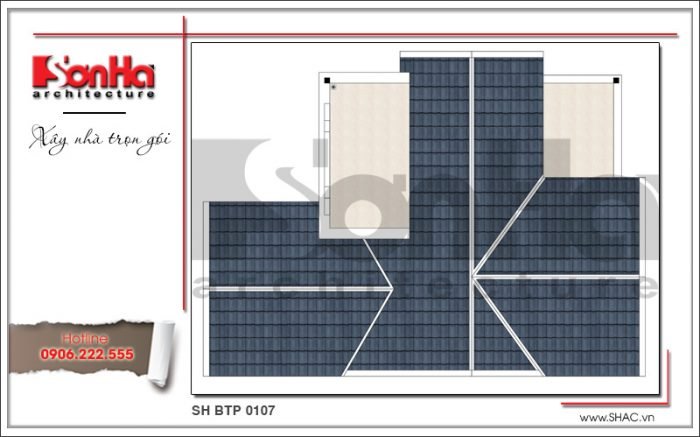 Mặt bằng công năng tầng mái biệt thự Pháp mái ngói xanh tại Quảng Ninh sh btp 0107