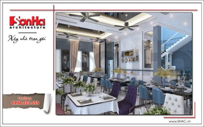 Thiết kế phòng ăn đẹp nhà hàng 2 tầng kiến trúc Pháp sang trọng tại Phú Quốc sh bck 0045