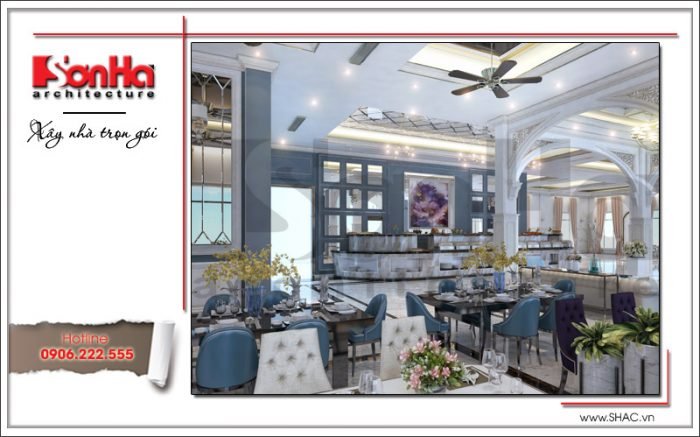 Mẫu phòng ăn nhà hàng 2 tầng kiến trúc Pháp sang trọng tại Phú Quốc sh bck 0045