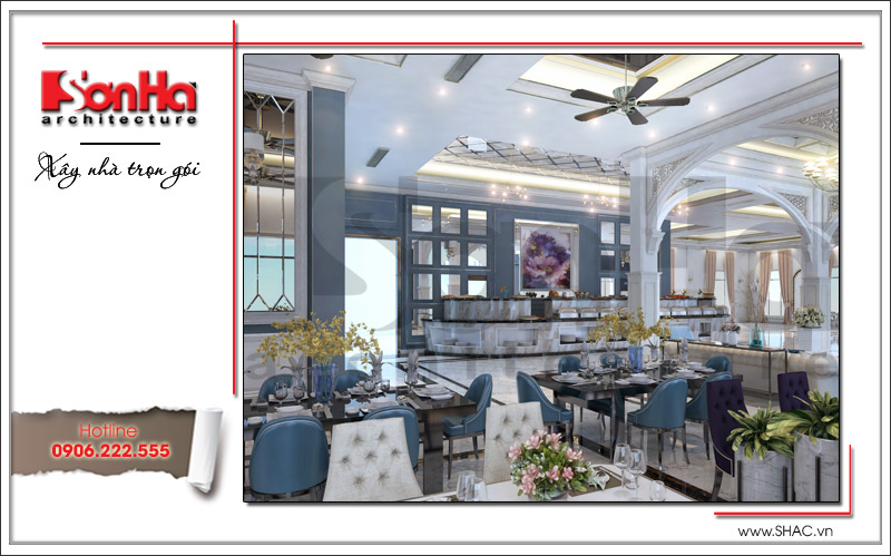Mẫu phòng ăn nhà hàng 2 tầng kiến trúc Pháp sang trọng tại Phú Quốc sh bck 0045