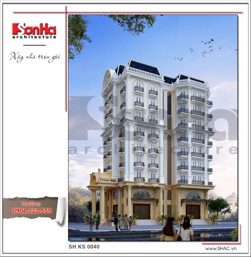 Kiến trúc sang trọng của mẫu thiết kế khách sạn tiêu chuẩn 4 sao đẳng cấp tại Vĩnh Yên 