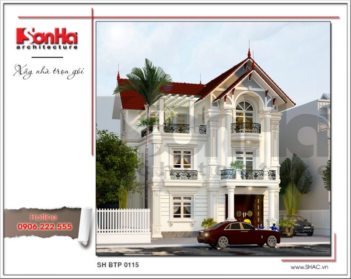 Thiết kế kiến trúc biệt thự Pháp mái ngói đỏ tại Hưng Yên sh btp 0115