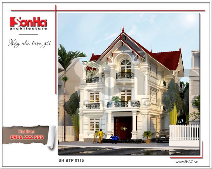 Mẫu thiết kế kiến trúc biệt thự Pháp mái ngói đỏ tại Hưng Yên sh btp 0115