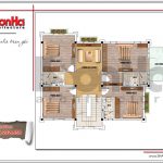 Mặt bằng công năng tầng 2 biệt thự Pháp mái ngói đỏ tại Hưng Yên sh btp 0115