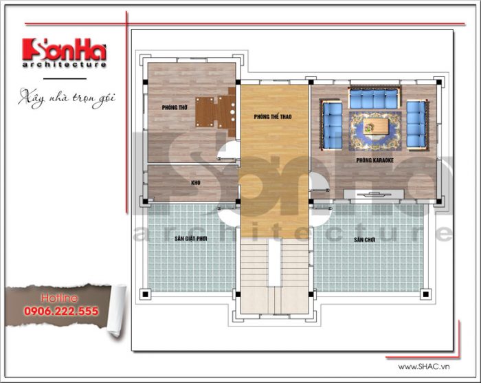 Mặt bằng công năng tầng 3 biệt thự Pháp mái ngói đỏ tại Hưng Yên sh btp 0115