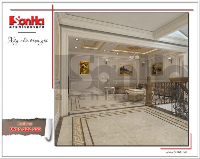 Thiết kế nội thất phòng sinh hoạt chung biệt thự cổ điển Pháp tại Hà Nội sh btp 0112