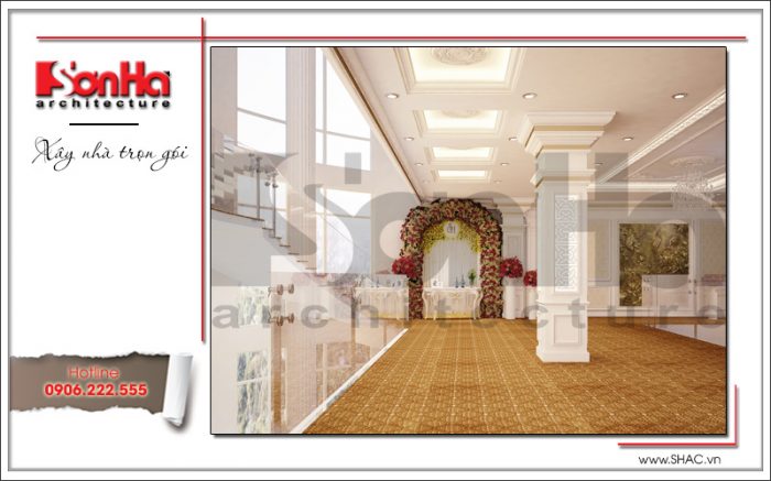 Thiết kế nội thất sảnh tầng 4 trung tâm tiệc cưới phong cách cổ điển tại Hải Phòng sh bck 0046