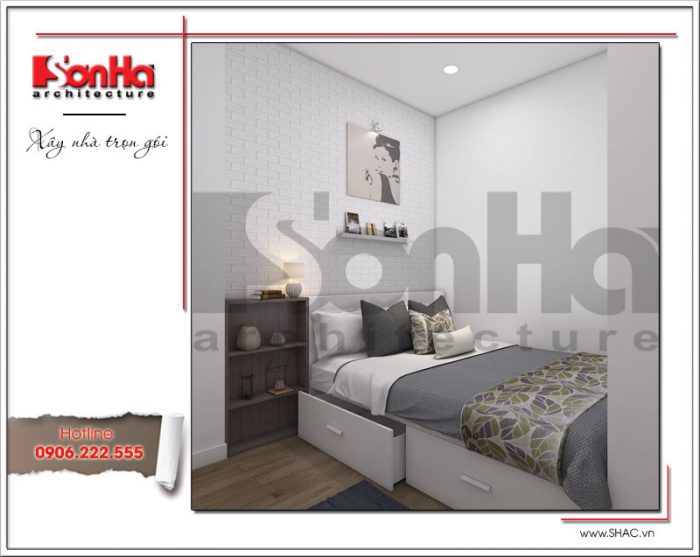 Còn đây là thiết kế của một phòng ngủ diện tích nhỏ của căn hộ phong cách hiện đại anh Bình 