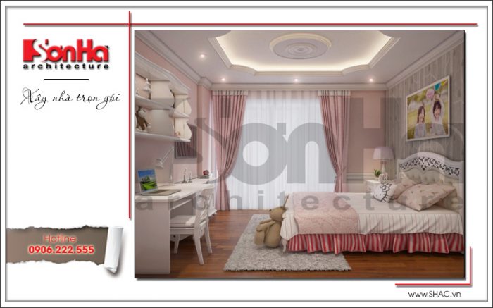 Mẫu thiết kế nội thất phòng ngủ bé gái thanh nhã với gam màu tinh tế được đánh giá cao 