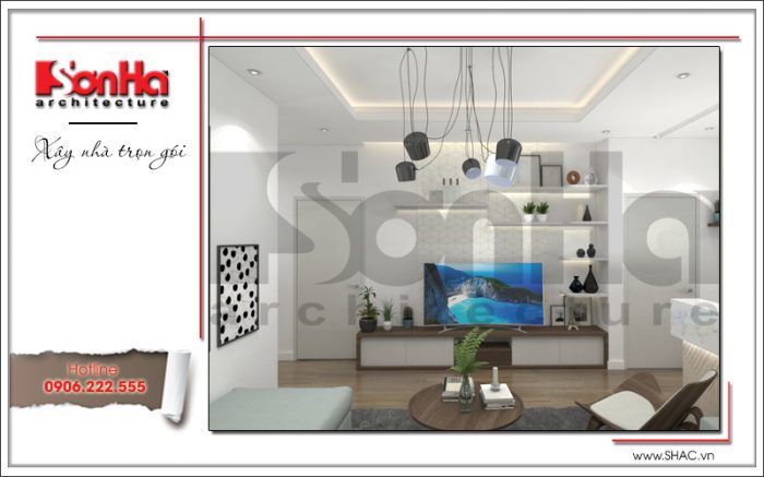 Ví dụ điển hình của thiết kế nội thất phòng khách căn hộ hiện đại đẹp và tiện nghi từ mọi góc 
