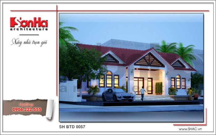 Mẫu thiết kế nhà biệt thự hiện đại 1 tầng mái ngói đỏ ấn tượng thương hiệu SHAC