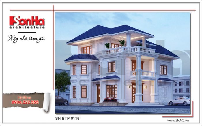 Thiết kế kiến trúc của mẫu nhà biệt thự 3 tầng phong cách tân cổ điển đẹp khá tinh tế