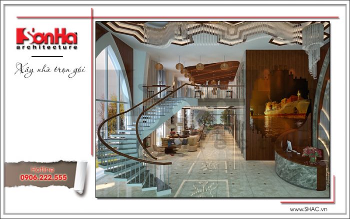 Mẫu nội thất sảnh lễ tân khách sạn Imperia Boat đẹp và sang trọng đến từng tiểu tiết 