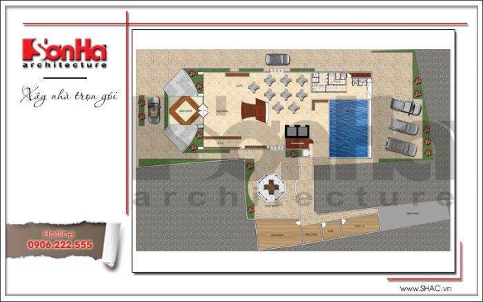 Thiết kế khách sạn 3 sao đẹp – KS 0009 10 Bản vẽ mặt bằng tầng trệt khách sạn tiêu chuẩn 3 sao cổ điển tại Bến Tre