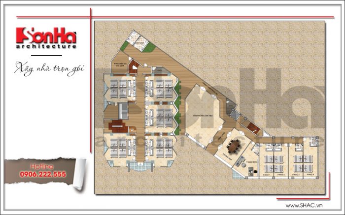 Thiết kế khách sạn 3 sao đẹp – KS 0009 16 Bản vẽ mặt bằng công năng tầng 3 khách sạn 3 sao hiện đại tại Hạ Long