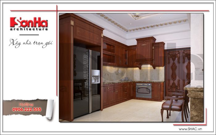 Cách trang trí không gian phòng bếp ăn tiện nghi với thiết kế nội thất tủ bếp gỗ cao cấp 