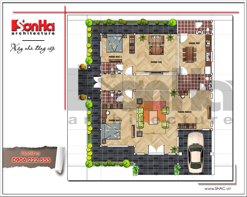 biệt thự 1 tầng 4 phòng ngủ