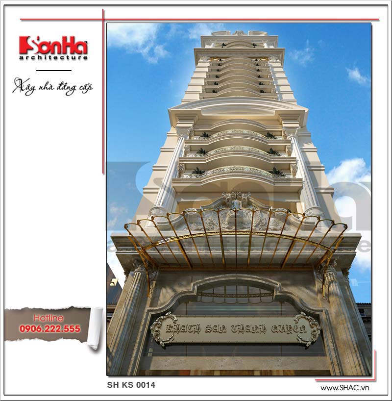 Kiến trúc mặt tiền đẹp của khách sạn hiện đại tiêu chuẩn 4 sao tại Đà Nẵng của SHAC 