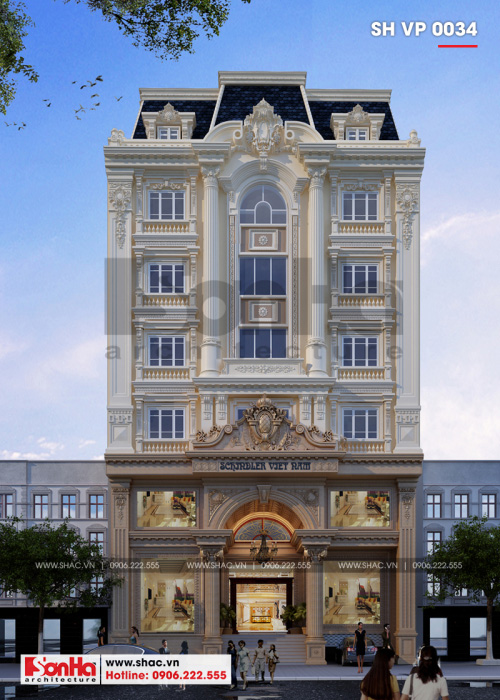 1 Thiết kế kiến trúc mặt tiền phương án 1 tòa nhà văn phòng tại sài gòn sh vp 0034