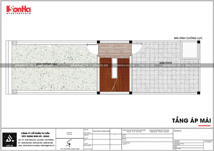 Bản vẽ mặt bằng công tầng mái nhà ống kiến trúc pháp đẹp 3 tầng mặt tiền 4,5m 