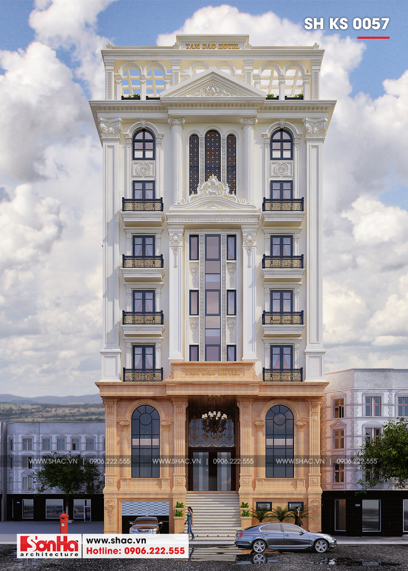 Thiết kế khách sạn 3 sao đẹp – KS 0009 5 Mẫu khách sạn đẹp tiêu chuẩn 3 sao phong cách tân cổ điển tại Vĩnh Phúc