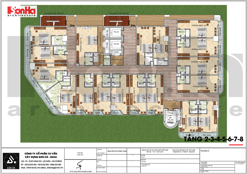 Bản vẽ mặt bằng công năng tầng 2 đến 8 khách sạn hiện đại 5 sao tại Phú Quốc 