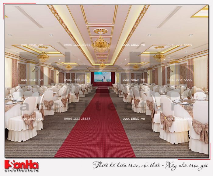 Mẫu thiết kế nội thất sảnh tầng 9 của trung tâm tiệc cưới – thương mại dịch vụ 
