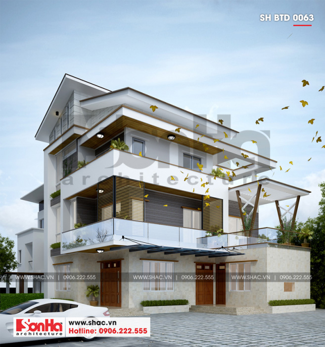 Kiến trúc nhà 3 tầng hiện đại đẹp với hệ thống mái thái