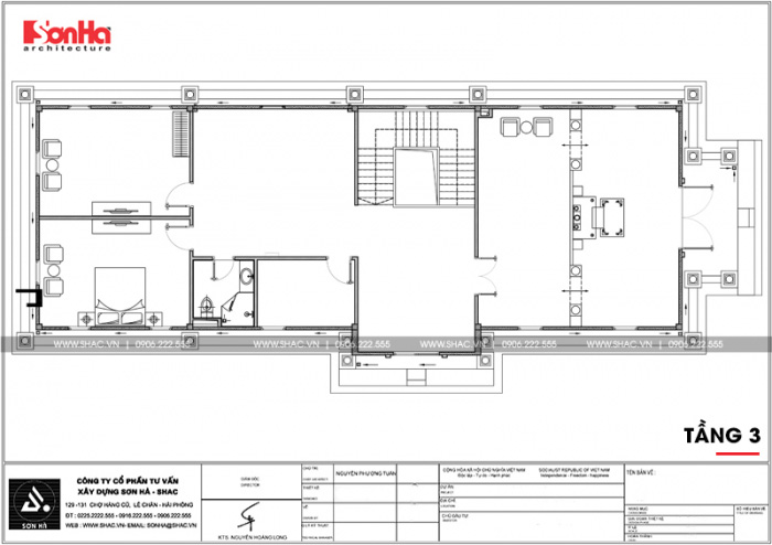 Bản vẽ mặt bằng công năng tầng 3 biệt thự cổ điển đẹp 3 tầng tại Cần Thơ 