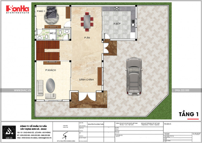 Bản vẽ mặt bằng công năng tầng 1 biệt thự BTD 0063