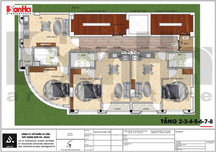 Thiết kế khách sạn 3 sao đẹp – KS 0009 3 Bản vẽ mặt bằng công năng tầng 2 đến 8 khách sạn tân cổ điển 3 sao tại Đà Nẵng