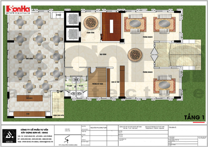 Thiết kế khách sạn 3 sao đẹp – KS 0009 6 Mặt bằng công năng tầng 1 khách sạn tân cổ điển tiêu chuẩn 3 sao tại Vĩnh Phúc