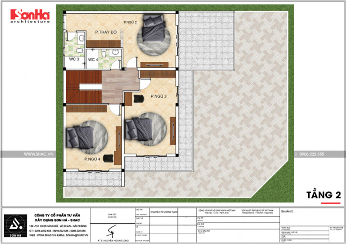 Bản vẽ mặt bằng công năng tầng 2 biệt thự BTD 0063