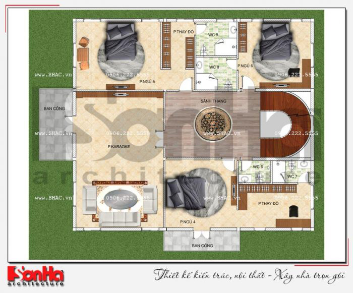 Mặt bằng công năng tầng 3 biệt thự lâu đài Pháp đẹp 3 tầng 239m2 tại Hải Phòng