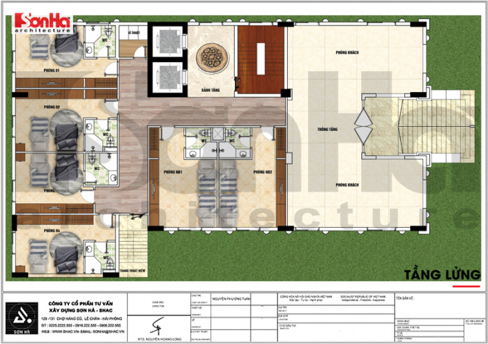 Thiết kế khách sạn 3 sao đẹp – KS 0009 7 Mặt bằng công năng tầng lửng khách sạn tân cổ điển tiêu chuẩn 3 sao tại Vĩnh Phúc