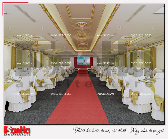 Phương án thiết kế nội thất hội trường tầng 2 vủa nhà hàng tiệc cưới cổ điển 