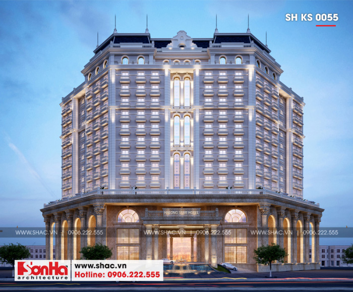 Các mẫu thiết kế khách sạn tiêu chuẩn 5 sao 2000m2 tại Quảng Ninh - SH KS 0055 36 Các chi tiết hài hòa và cân đối của mẫu khách sạn 5 sao phong cách tân cổ điển