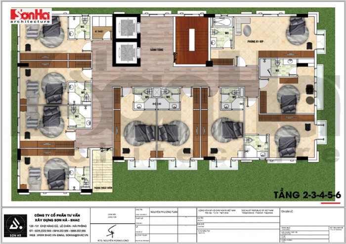 Thiết kế khách sạn 3 sao đẹp – KS 0009 8 Mặt bằng công năng tầng 2 đến tầng 6 khách sạn tân cổ điển 3 sao tại Vĩnh Phúc