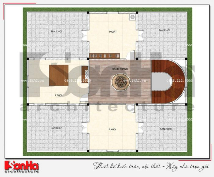 Mặt bằng công năng tầng mái biệt thự lâu đài Pháp đẹp 3 tầng 239m2 tại Hải Phòng