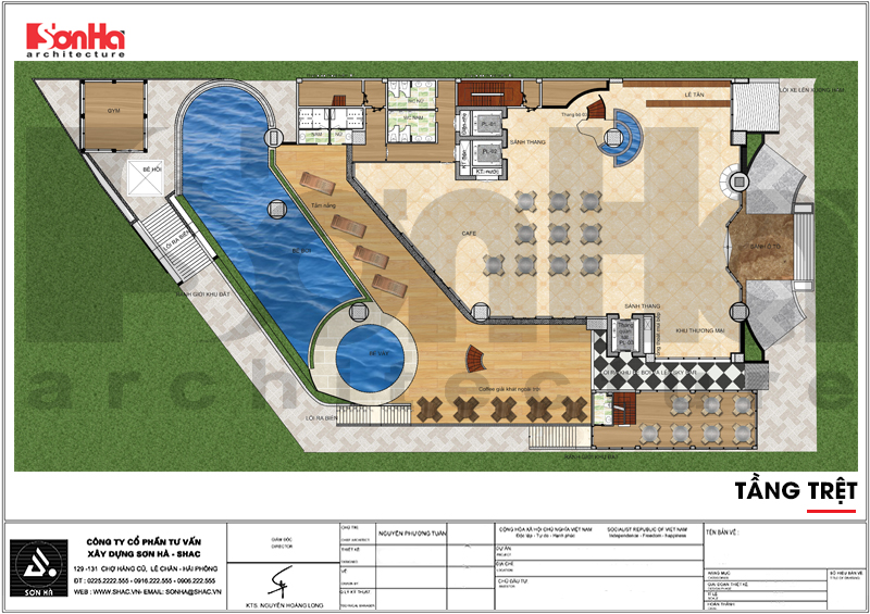 Bản vẽ mặt bằng công năng tầng trệt khách sạn hiện đại 5 sao tại Phú Quốc 