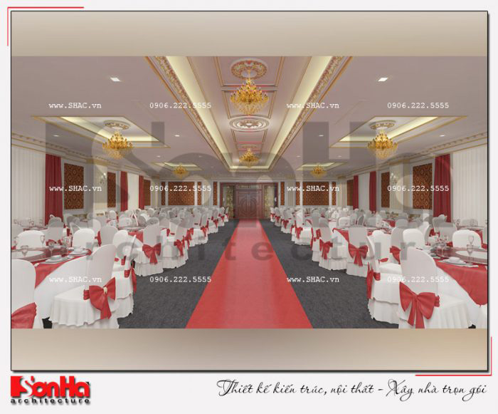 Mẫu thiết kế nội thất hội trường tiệc cưới tầng 3 của trung tâm thương mại dịch vụ 