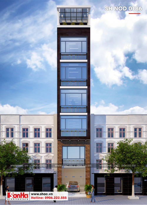 1 Mẫu thiết kế nhà ống hiện đại 7 tầng tại hà nội sh nod 0186